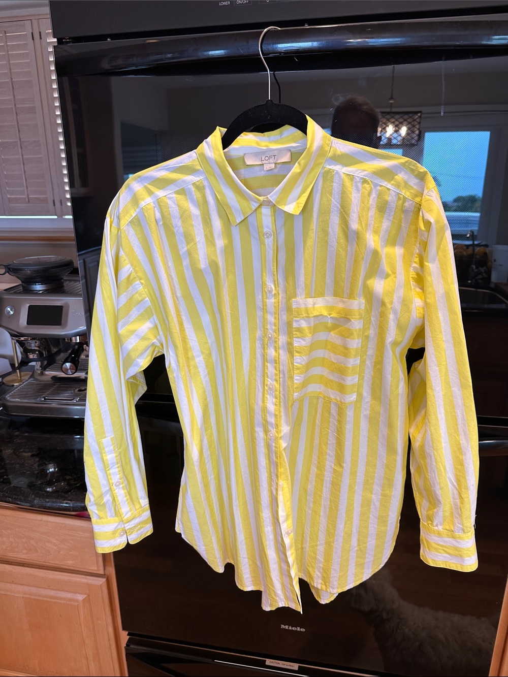 LOFT Yellow and White Striped women's long sleeve shirt